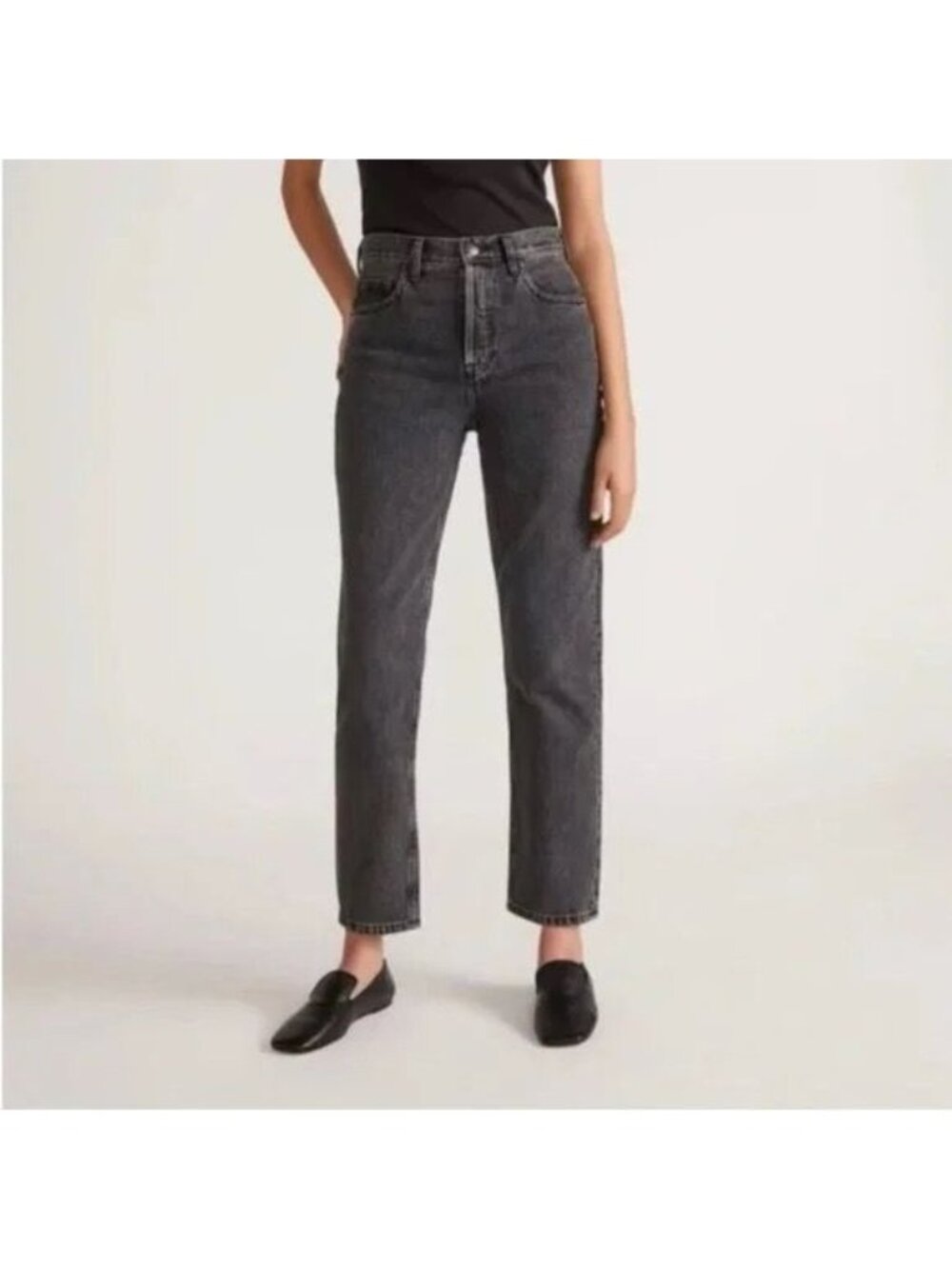 Everlane Cheeky Jean Crop 26" Gray Washed Black Slim Straight Leg Stretch EUC